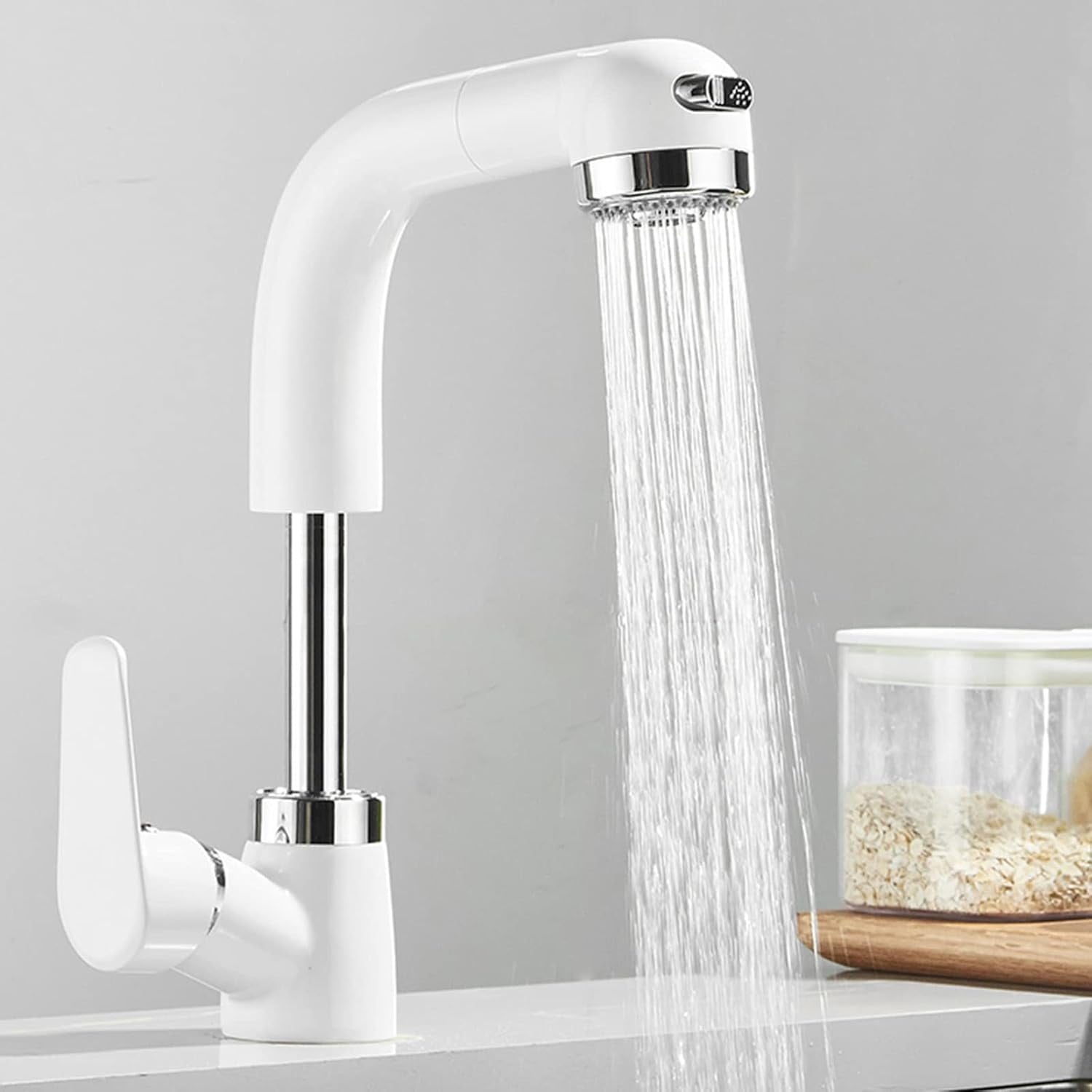 Kitchen Faucets with Pull Out Spray, Kitchen Sink Mixer Faucet White Telescopic Swivel Hot Water and Cold Water Multifunction Pull Out Kitchen Mixer Faucet