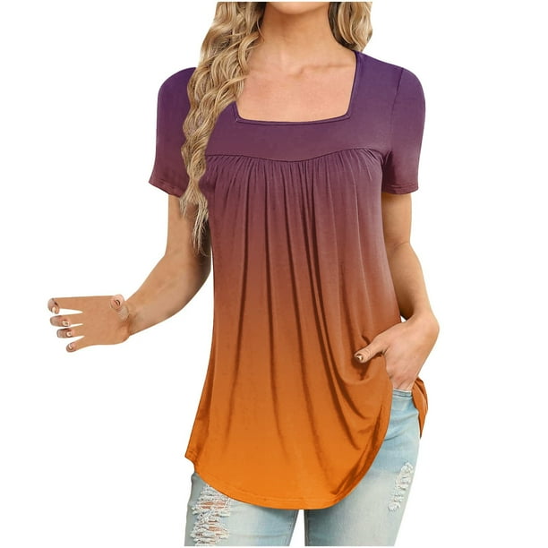Blusa suelta de manga corta con cuello en V informal estampada a la moda para mujer OAVQHLG3B Store lin121212