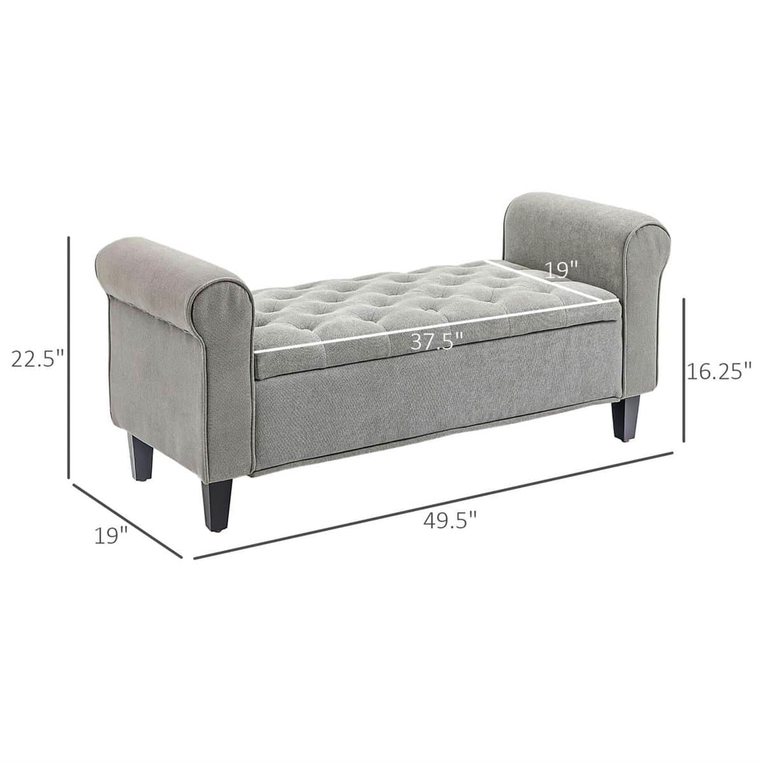 Demi Bonn 22" Storage Ottoman, Cozy Footrest End of Bed Bench with Rolled Arms, Wooden Legs, Tufted Bench, Bedside Bench, Gray