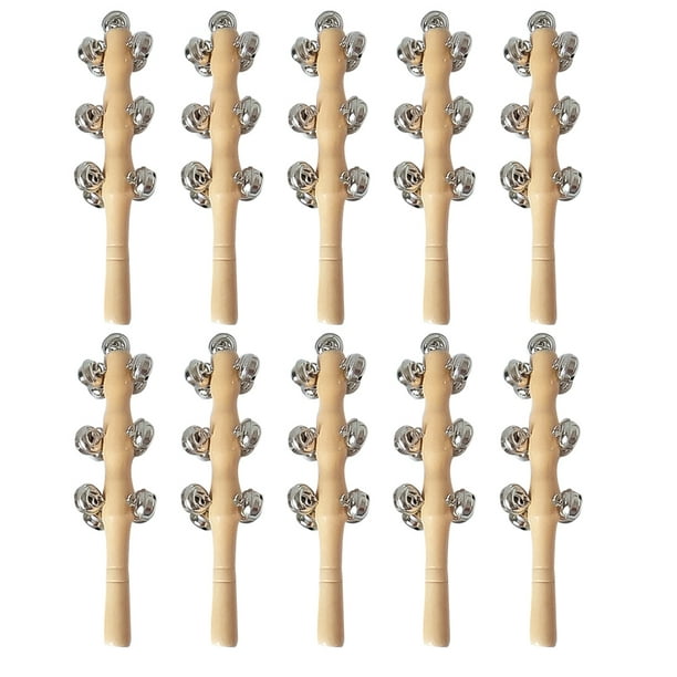 10 sonajeros de madera para bebés, con cascabeles de mano. Juguetes divertidos para niños.