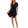 thumbnail image 2 of INSPIRE CHIC Womens Pajamas V-Neck Nightshirt Loungewear Button Down Short Sleeve Nightgowns L Black, 2 of 6