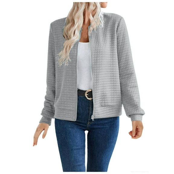 Yindaity Women Tops Long Sleeve Tunic - Blazer Jackets for Women Business Casual Open Front Long Sleeve Work Office Jackets Blazer Cardigan Suit Female Fall Clothes (Grey,2XL)