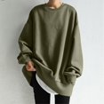 thumbnail image 2 of Shirts for Women Trendy Y2k Winter Fall Oversized Crewneck Long Sleeve Mitten- Drop Shoulder with Pocket Plain Leisure Cotton Sweatshirt Pullover(Green,XL), 2 of 5