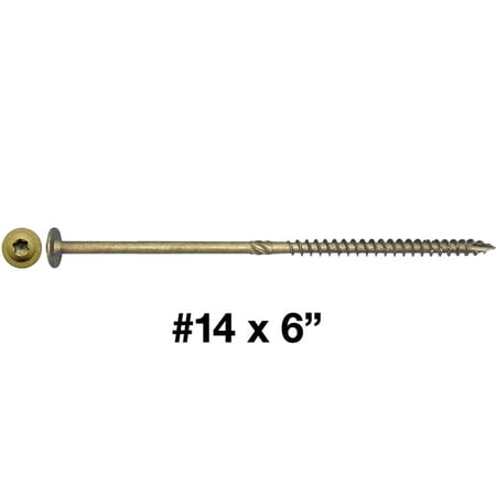 

Jake Sales #14 x 6 Construction Lag Screw Exterior Coated Torx/Star Drive Heavy Duty Structural Lag Screw Far Superior to Common Lag Screws - Modified Truss Washer Head - 100 SCREW COUNT