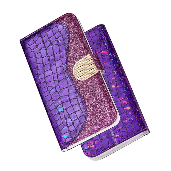 SaniMore for Samsung Galaxy A14 5G Wallet Case with Card Slot, Bling Sparkle Glitter Magnetic Clasp Purse Soft TPU + PU Leather Cover with Practical Bracket Shockproof Protection Shell, Purple