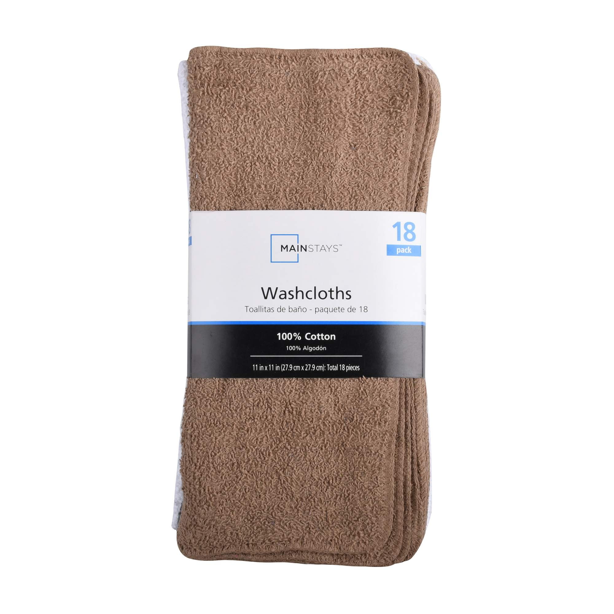 Mainstays Cotton Washcloth Collection, 18Pack, Neutral