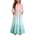 thumbnail image 2 of ITSAME Girls A-Line Dress Gradient Print Crew Neck Flowy Ruffle 3/4 Sleeve Summer Casual A-Line Dress Pink Size 6, 2 of 7