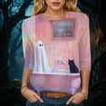 thumbnail image 2 of YDFCWXW Women's Halloween Shirts, 3/4 Sleeve Funny Graphic Crewneck Tunic Tops Casual Halloween for Adult Pink, XL, 2 of 4