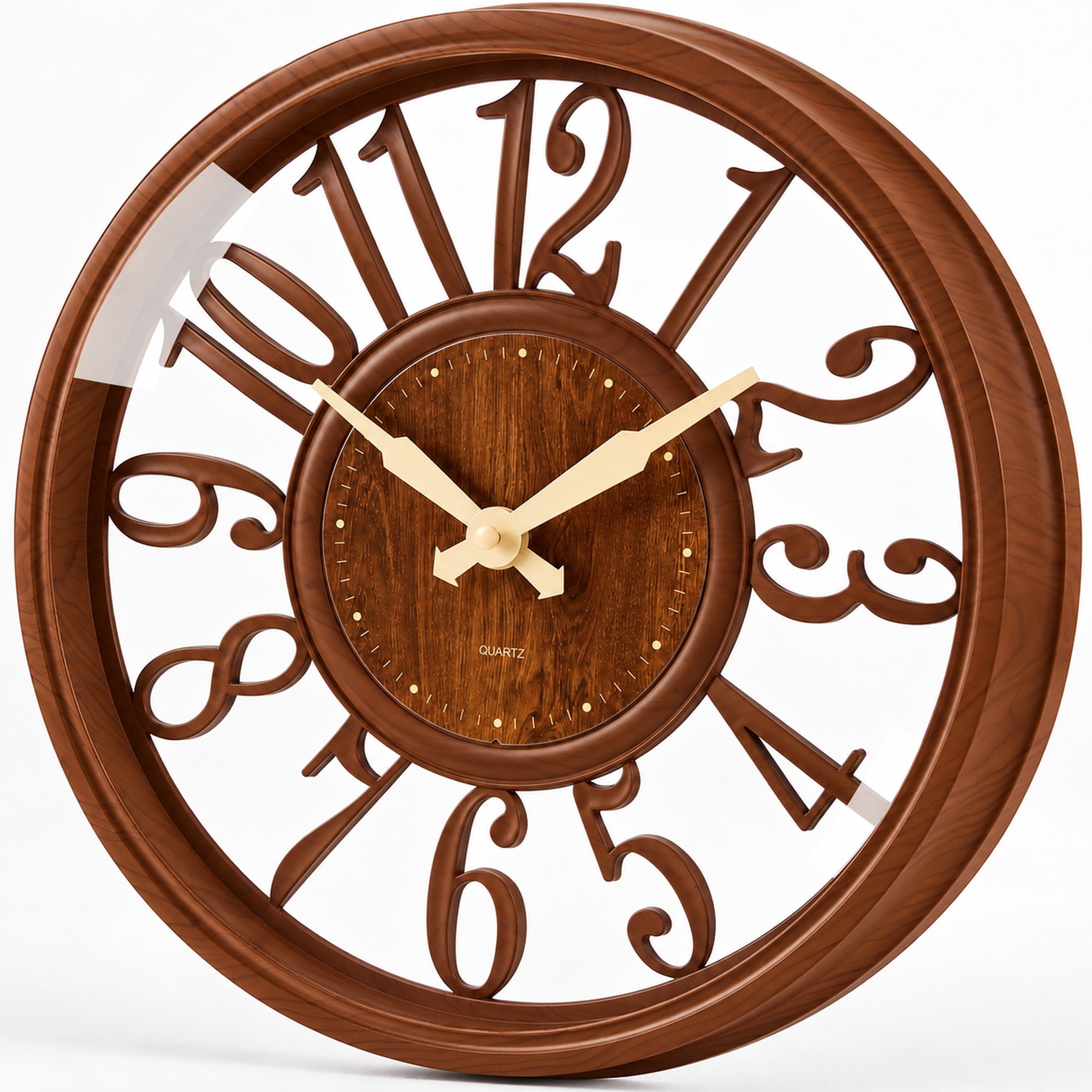 SANMADROLA Wall Clocks Battery Operated, 12 Inch Silent Non Ticking Wall Clock Vintage Faux Wood Grain Cutout Decorative Clock for Home Decor Living Room Garden Farmhouse Office Kitchen Decoration
