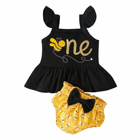 

ZRBYWB Summer Top+Bow Shorts 2 Piece Korean Fashion Letter Printing Set Suitable For 0 To 24 Months Of Age Summer Clothes