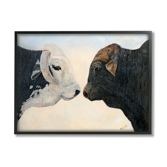 Stupell Oxen Cattle Duo Rural Wildlife Animals & Insects Painting Black Framed Art Print Wall Art