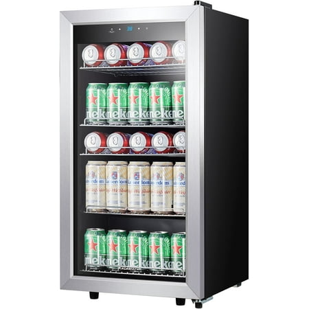 

YYFF Mini Beverage Refrigerator Freestanding- 120 Cans Capacity Beverage Cooler- for SodaWaterBeer or Wine - For Kitchen or Bar with Whit Interior Light