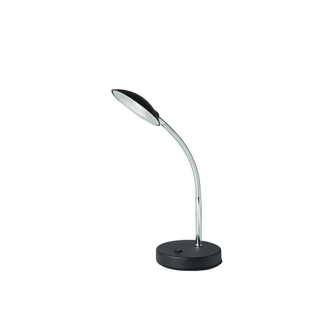 11" Tall Metal Goose Neck Table LED Lamp with Saucer-shaped Shade, Matte Black finish