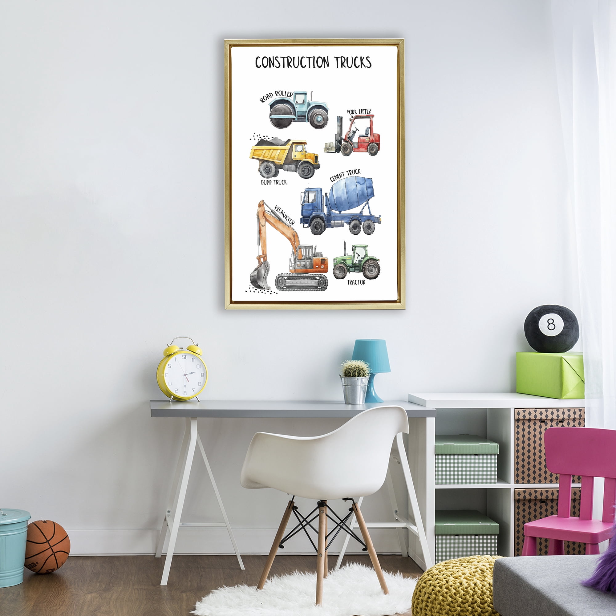Stupell Industries Utility Trucks Construction Gold Framed Floater Canvas Wall Art, design by Christine Simpson Art