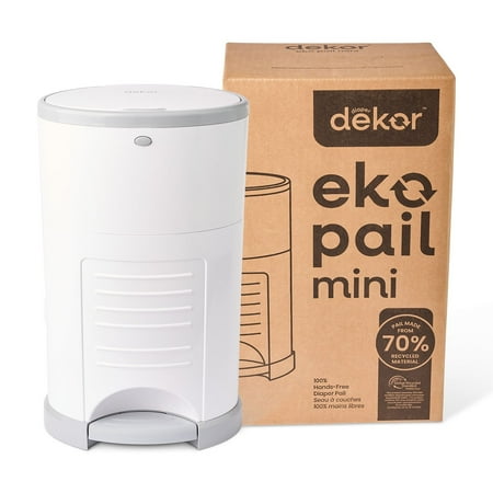 Dekor Eko Mini Diaper Pail Made with 70% Recycled Materials, Hands-Free: Step–Drop–Done | Cost-Effective Refill System | White