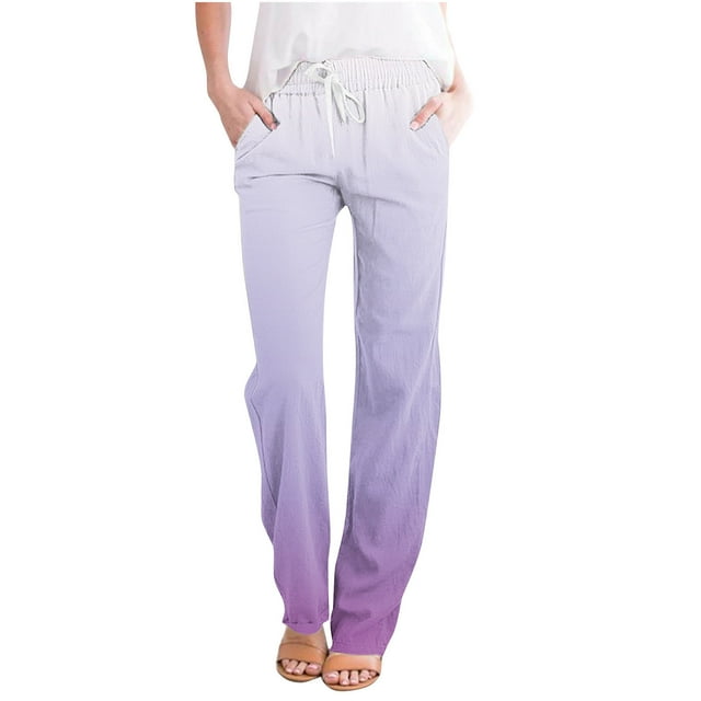 LSLJS Women Casual Pants Straight Leg Drawstring Elastic Waist Loose Comfy Trousers with Pockets Womens Work Pants