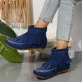 thumbnail image 4 of Oyedens Studded Cowboy Boots for Women Boho Tassel Suede No Heel Wide Calf Cowgirl Ankle Booties, 4 of 8