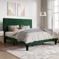 thumbnail image 3 of SHA CERLIN Green King Size Upholstered Platform Bed Frame with Adjustable Channel Velvet Headboard, 3 of 9