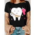 thumbnail image 1 of Fun Dental Print T-Shirt for Women - Casual Crew Neck, Soft Cotton Blend, Machine Washable - Perfect for Summer, 1 of 6