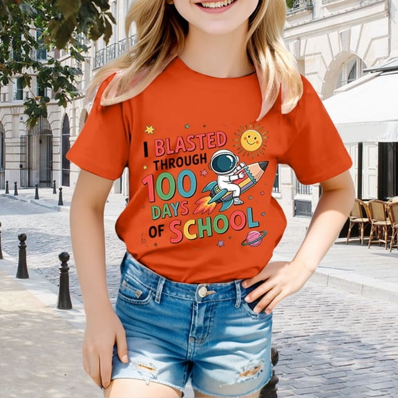 Gzbliryd Graphic T-Shirt Relaxed Fit Back To School Clothes Cute Casual Tops for Teens Summer Tops Summer Clothes for Teens (Orange,8-9 Years)