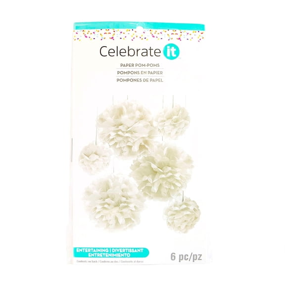 12 Packs: 6 ct. (72 total) White Paper Pom Poms by Celebrate It™