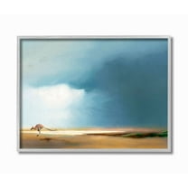 Stupell Industries Jumping Kangaroo Australian Outback Landscape Blue Tan Framed Wall Art Design by Urban Road, 11" x 14", Gray Framed