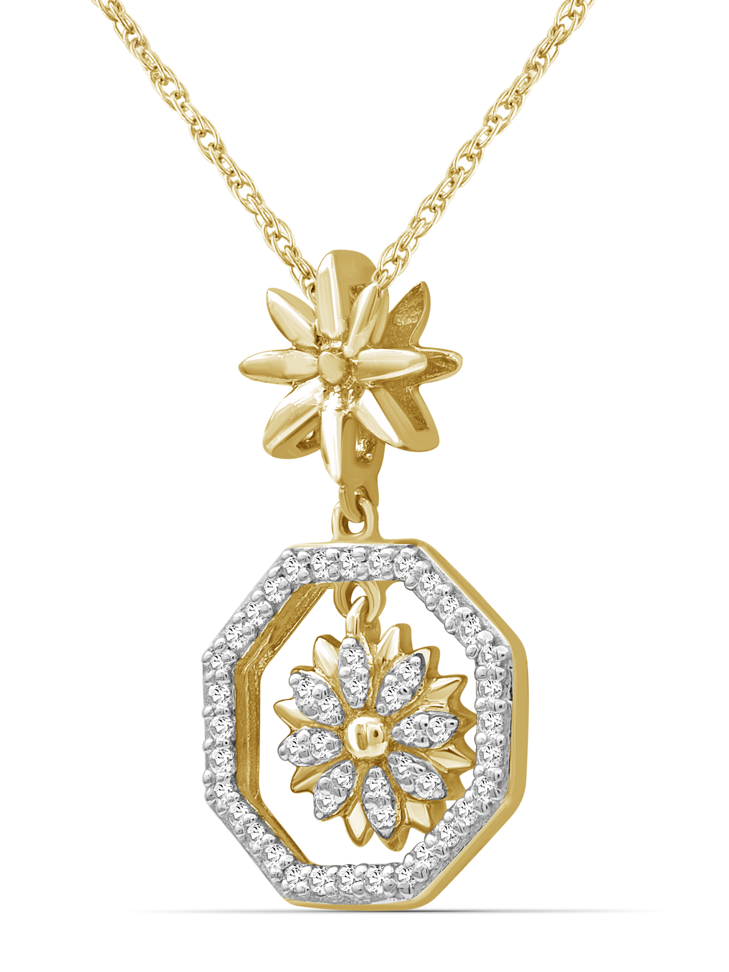 JewelersClub 1/7 Carat T.W. White Diamond 14K Gold Over Silver Flower Octagon Pendant