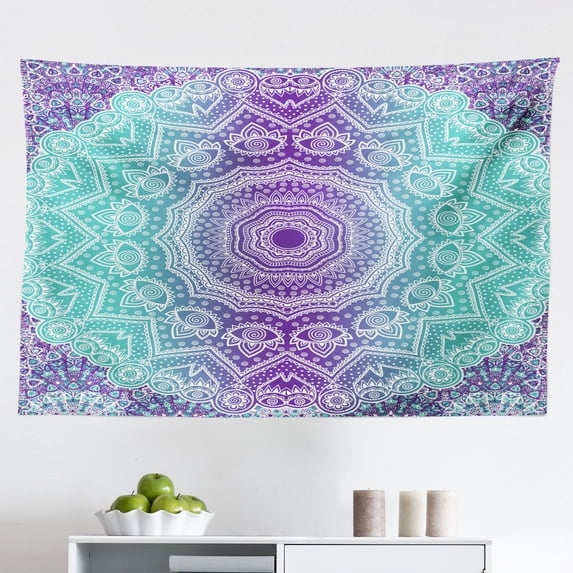 Yellow and Purple Tapestry, Mandala Ombre East Tradition Deep Mystic Magic in Cosmos Psychic Image, Fabric Wall Hanging Decor for Bedroom Living Room Dorm, 2 Sizes, Violet, by Ambesonne