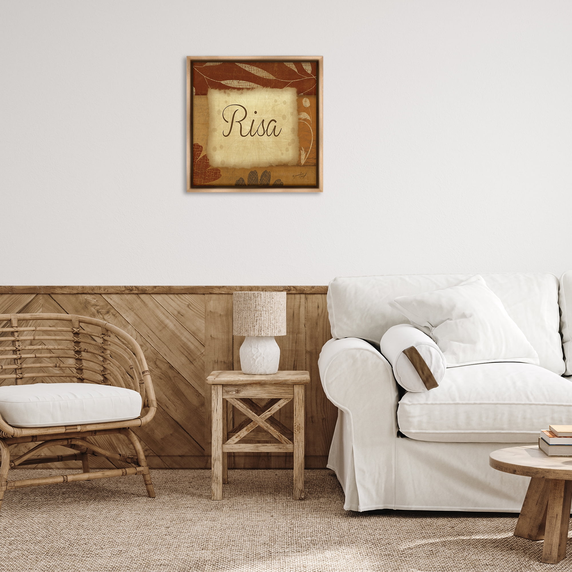 Stupell Industries Risa con Flores Tradicionales Typography and Symbols Painting Brown Floater Framed Art Print Wall Art, 25 x 25