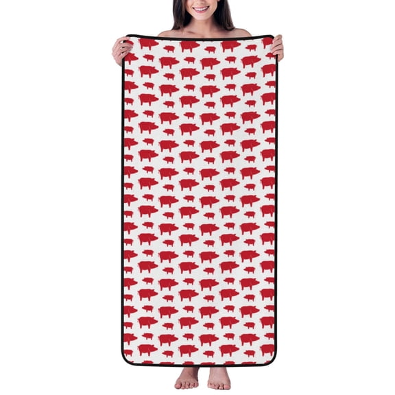 Cotton Bath Towels for Bathroom - Cute Cartoon Pig Red Microfiber Quick Dry Towels for Body Bath Sheets, Personalized Beach Towel, Soft Shower Towels for Travel Home Beach 27*55in