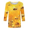 thumbnail image 5 of YOTAMI Womens Plus Size Blouses Crew Neck 3/4 Sleeve Tops Summer Fashion Sunflower Print Soft T-Shirts Yellow, 5 of 5