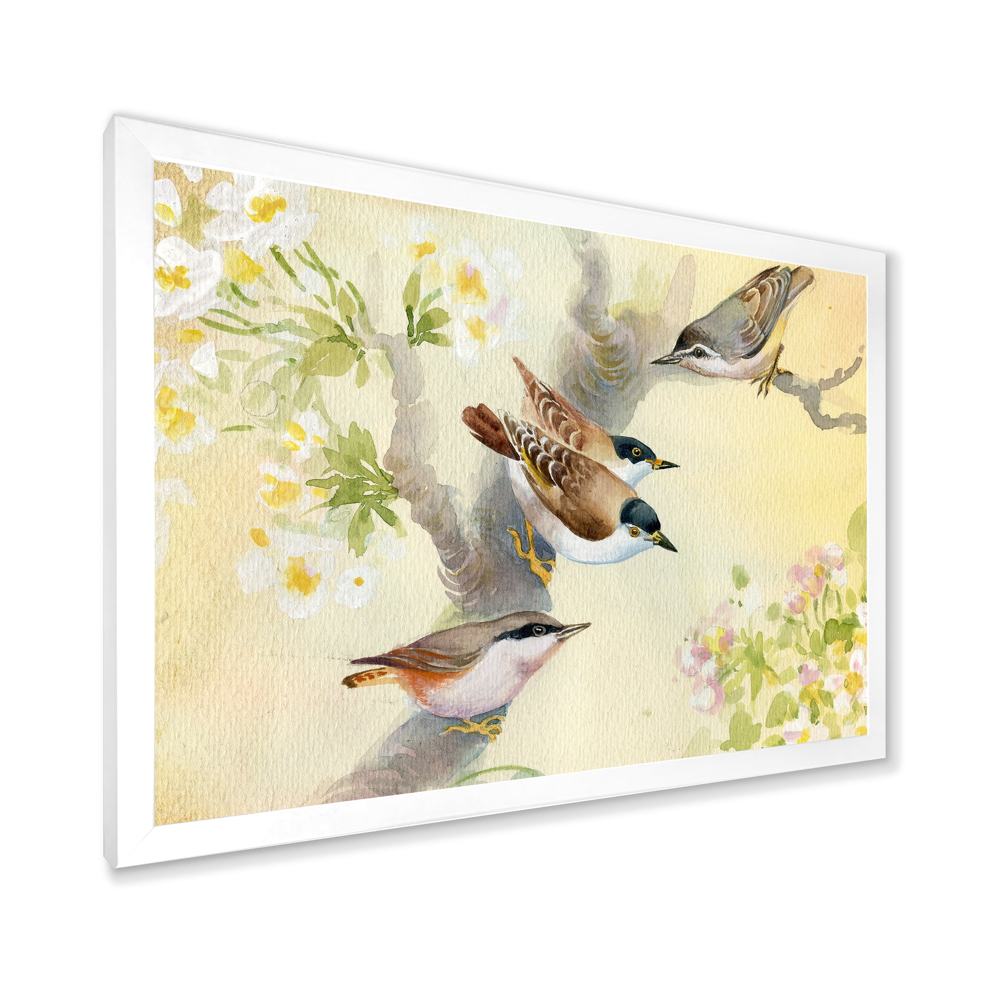 Designart 'Birds Sitting On A Blossoming Apple Tree' Traditional Framed Art Print