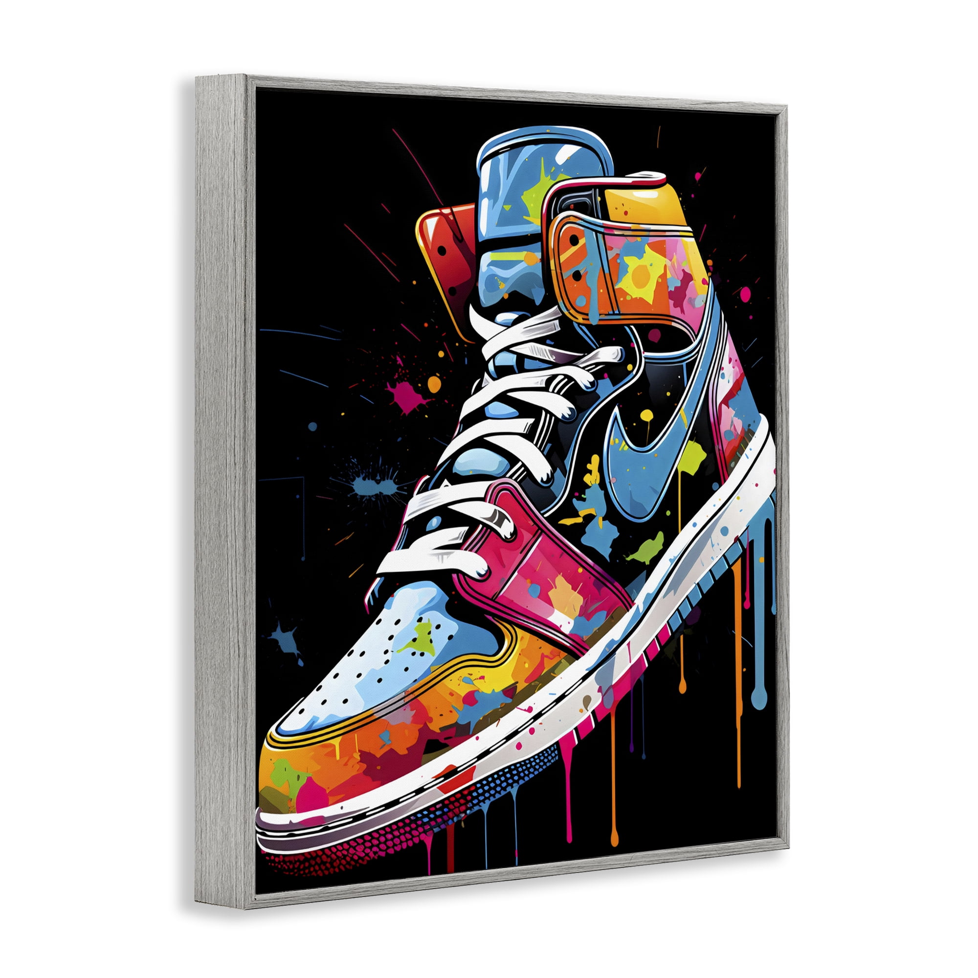 Stupell Industries Paint Drip High Top Sneakers Gray Framed Giclee Art, design by Creative Studio