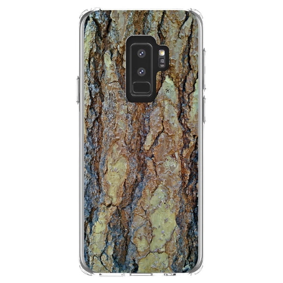 DistinctInk Clear Shockproof Hybrid Case for Samsung Galaxy S9+ PLUS (6.2" Screen) - TPU Bumper, Acrylic Back, Tempered Glass Screen Protector - Yosemite Redwood Bark