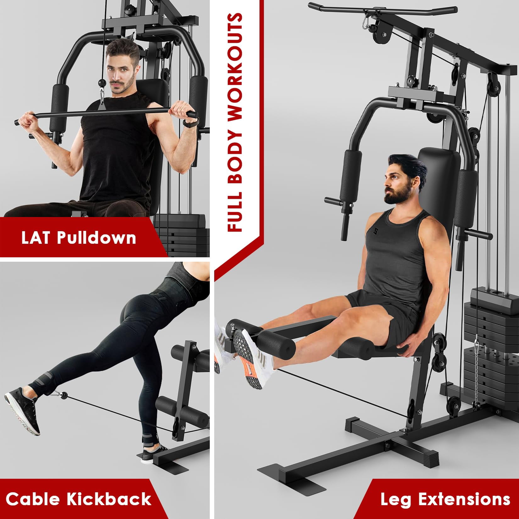 Home Gym Station, Multifunctional Home Gym Machine with 100LBS Weight Stack, All in One Workout Machine for Full Body Strength Training, LAT Pull Down, Chest Press, Leg Extension