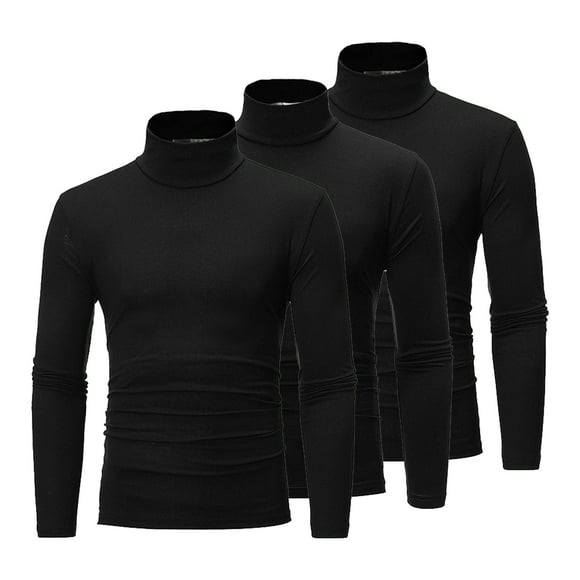 XUNZOO Men's 3 Pcs Mock Neck Shirts Long Sleeve Turtleneck Pullover Tops Black XL