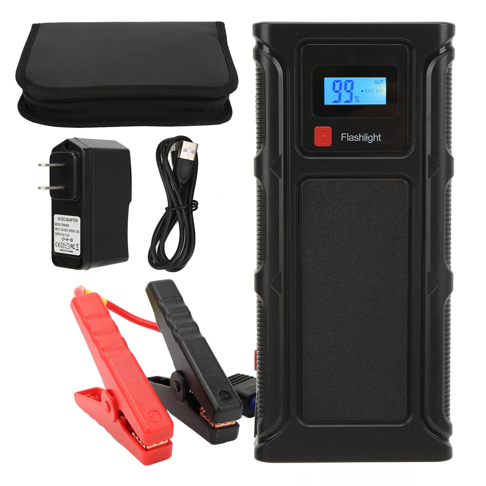 Car Battery Charger 13200mAh Jump Starter 2000A Peak QC3.0 Fast Charging LED Flashlight Dual USB for 12V Cars 100‑240V US Plug
