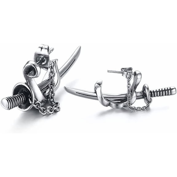 Vintage Katana Sword Earrings for Women Men Stainless Steel Tassel Chain Dagger Stud Earring Fashion Punk Unique Hip-Hop Jewelry Unisex BFF Halloween Cosplay Carnival Present