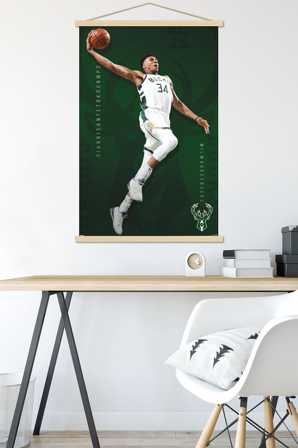 NBA Milwaukee Bucks - Giannis Antetokounmpo 19 Wall Poster with Wooden Magnetic Frame, 22.375" x 34"