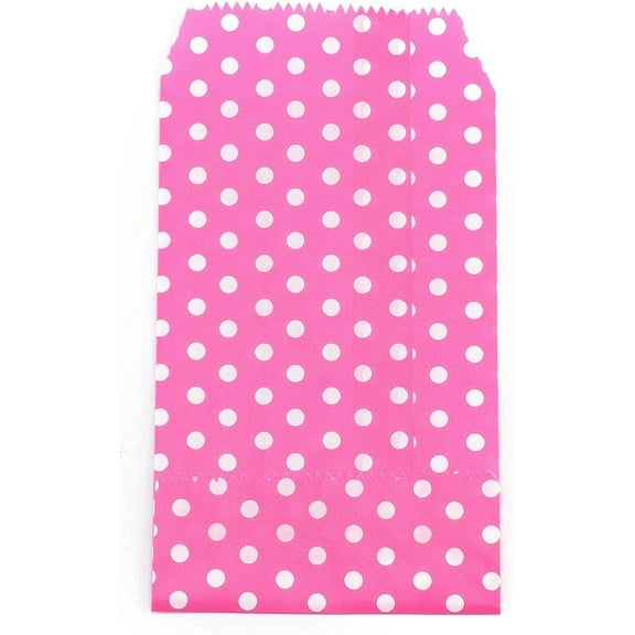 100 pc Kraft Paper Bags No Handles Storage Bags White Polka Dot Pattern Wedding Party Birthday Gift Bag Deep Pink 15x8.3x0.02cm