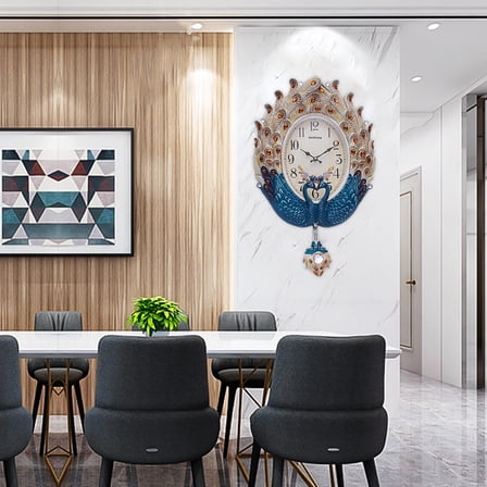 Clock Wall Decor for Living RoomTeal Silent Elegant Pendulum Clock with Luxury Crystal