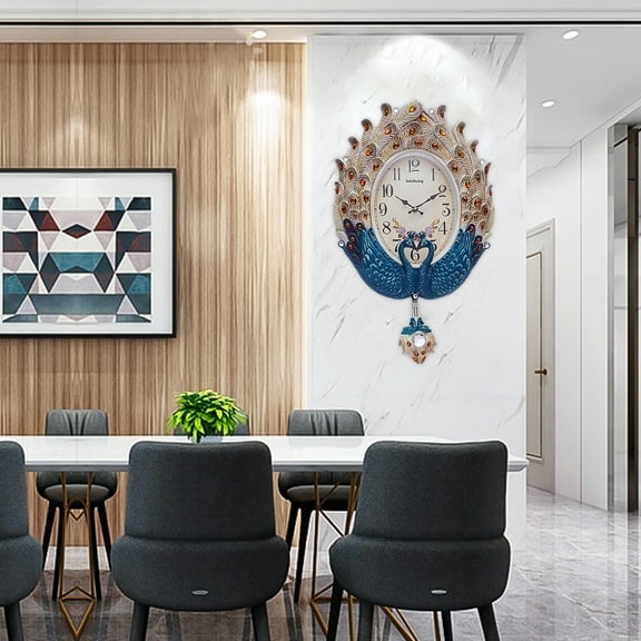 Clock Wall Decor for Living RoomTeal Silent Elegant Pendulum Clock with Luxury Crystal