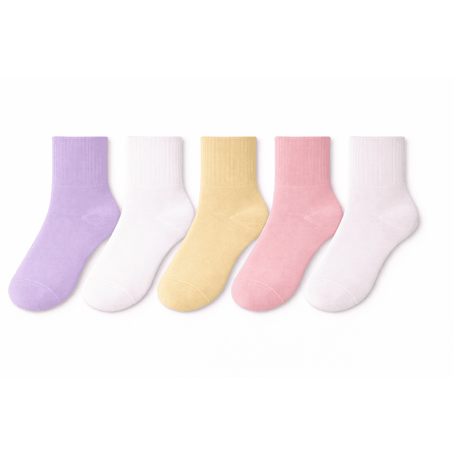 Calceta George para Niña, Tipo Quarter Diseño Liso Multicolor 5 Pares Talla 10 a 13 años