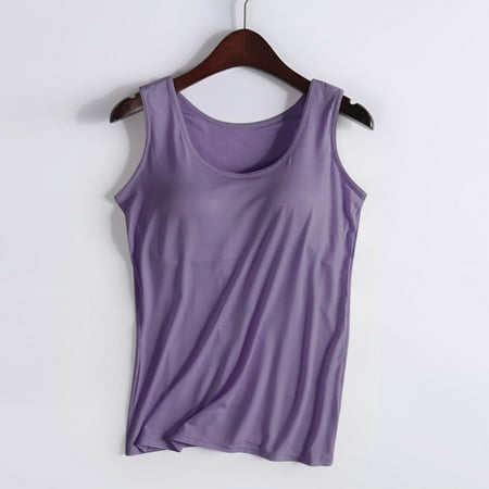 Tank Tops for Women under $5 Plus Size Sawvnm Ladies Camisole With Chest Pad No Steel Rings Bottom Underwear Yoga Sports Tank Tops for Women Purple M