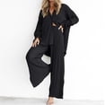 thumbnail image 4 of STETMN Women's Pleated 2 Piece Outfits Button Long Sleeve Blouse Split Wide Leg Pants Lounge Sets, 4 of 7