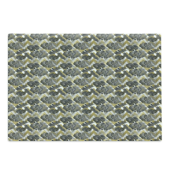 Monstera Leaf Cutting Board, Botanical Aloha Pattern with Modern Design on Geometric Pattern, Decorative Tempered Glass Cutting and Serving Board, Large Size, Charcoal Grey and Khaki, by Ambesonne