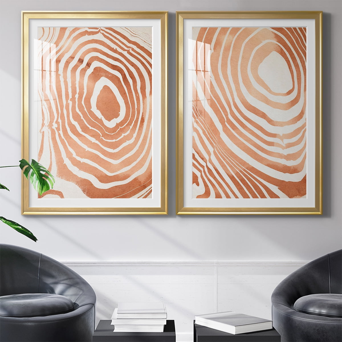 Wexford Home Wood Grain Suminagashi III Premium Framed Print, 30.5" x 42.5" - Ready to Hang, Gold (Set of 2)