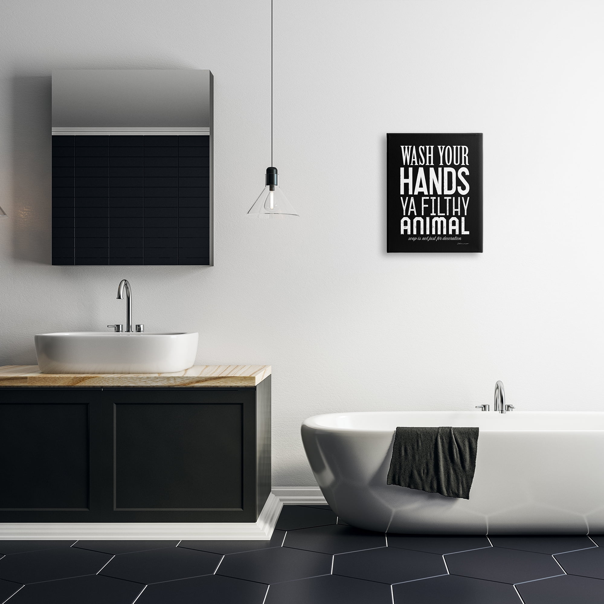 The Stupell Home Decor Collection Wash Your Hands Ya Filthy Animal Black and White Bold Typography Canvas Wall Art