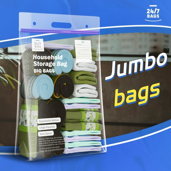 24/7 Bags- XXL Storage Bags, 20 Gallons, 9 Count, Expandable Bottom With Carry Handle