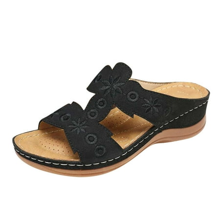 

Ichuanyi Slippers for Women Clearance Summer Ladies Fashion Open-toe Flower Embroidered Sandals